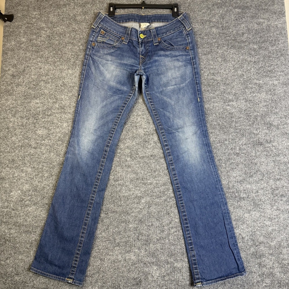 True Religion Jeans Women 29 Blue Bootcut Medium Wash Flap Y2K USA Made (32x34)